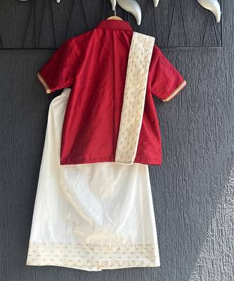 Maroon cotton silk mundu shirt set 4
