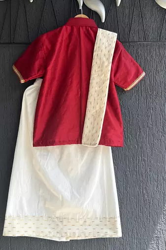 Maroon cotton silk mundu shirt set
