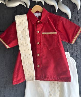 Maroon cotton silk mundu shirt set 5