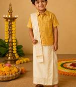Mustard yellow cotton silk mundu shirt set