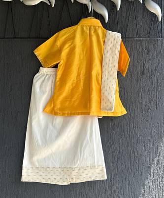 Mustard yellow cotton silk mundu shirt set 2
