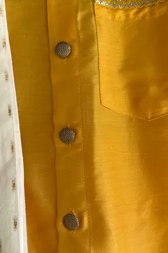 Mustard yellow cotton silk mundu shirt set