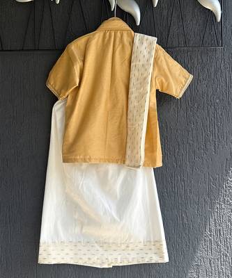 Beige cotton silk mundu shirt set 2