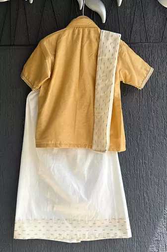 Beige cotton silk mundu shirt set