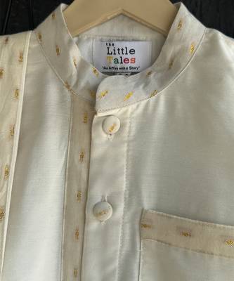 Off white cotton silk mundu nehru collar shirt set 3