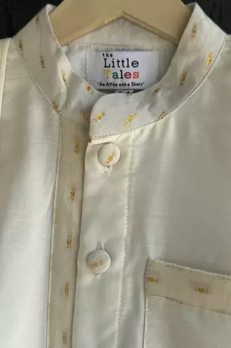 Off white cotton silk mundu nehru collar shirt set