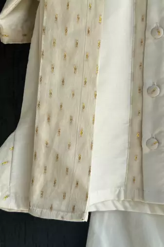 Off white cotton silk mundu nehru collar shirt set