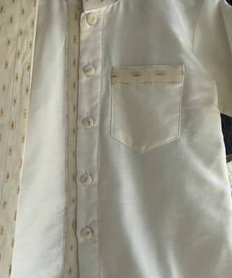 Off white cotton silk mundu nehru collar shirt set 5