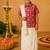 Red elephant printed cotton silk mundu shirt set