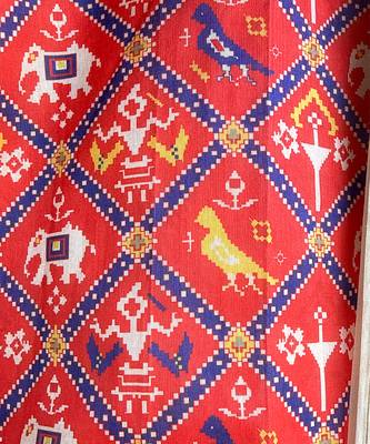 Red elephant printed cotton silk mundu shirt set 2