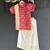 Red elephant printed cotton silk mundu shirt set