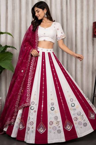 White Roman SilkBlend Navratri Lehenga Choli with Georgette Dupatta