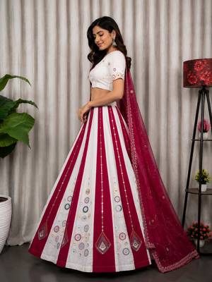 White Roman SilkBlend Navratri Lehenga Choli with Georgette Dupatta 2
