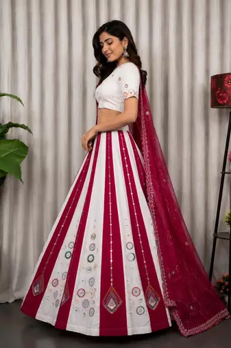 White Roman SilkBlend Navratri Lehenga Choli with Georgette Dupatta