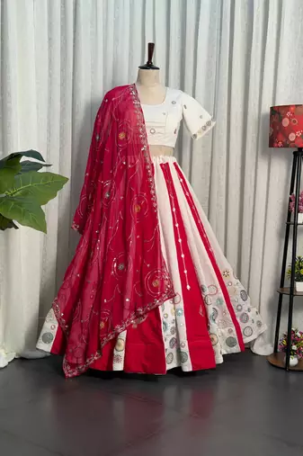 White Roman SilkBlend Navratri Lehenga Choli with Georgette Dupatta