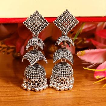 OXIDISED SILVER LOOK DOUBLE DECKER JHUMKA'S 2