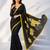 Women yellow & black silk blend digital print floral polka saree with unstitched blouse piece