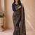 Women blue poly georgette zari embroidery floral ethnic motif saree with daman & pallu work and unstitched blouse piece