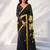 Women yellow & black silk blend digital print floral polka saree with unstitched blouse piece
