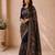 Women blue poly georgette zari embroidery floral ethnic motif saree with daman & pallu work and unstitched blouse piece