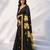 Women yellow & black silk blend digital print floral polka saree with unstitched blouse piece