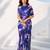 Women silk blend digital print abstract striped saree with unstitched blouse piece - blue