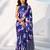 Women silk blend digital print abstract striped saree with unstitched blouse piece - blue