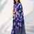 Women silk blend digital print abstract striped saree with unstitched blouse piece - blue