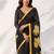 Women yellow & black silk blend digital print floral polka saree with unstitched blouse piece