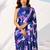 Women silk blend digital print abstract striped saree with unstitched blouse piece - blue