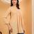 Women beige floral embroidered chikankari v neck pure cotton flared short kurtis