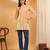 Women beige floral embroidered chikankari v neck pure cotton flared short kurtis