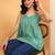Women green ethnic motifs embroidered chikankari cotton short strap kurti
