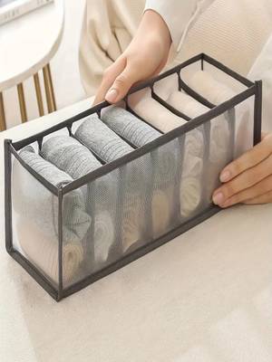 grey mesh foldable undergarment organizer for socks, underwear & ties 1