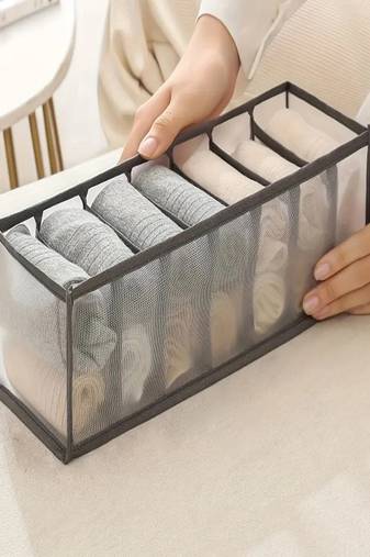 grey mesh foldable undergarment organizer for socks, underwear & ties