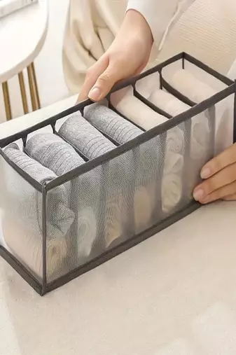 grey mesh foldable undergarment organizer for socks, underwear & ties
