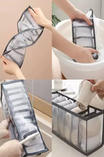   undergarments cloth organizers drawer mesh foldable for storing  grey