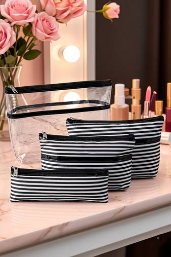  cosmetic makeup kit travel bag pouch  pencil lipstick holder, toiletry bags for women & men set of 4 (black)