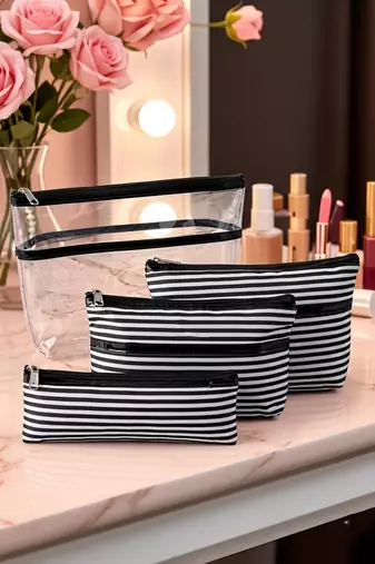  cosmetic makeup kit travel bag pouch  pencil lipstick holder, toiletry bags for women & men set of 4 (black)
