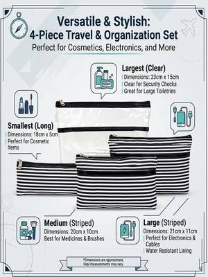  cosmetic makeup kit travel bag pouch  pencil lipstick holder, toiletry bags for women & men set of 4 (black) 4