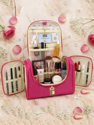  nylon pink hanging travel toiletry bag makeup storage vanity cosmetic hygiene bag organizer jewellery pouch 1