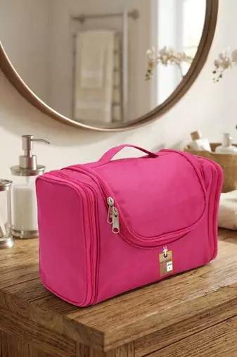  nylon pink hanging travel toiletry bag makeup storage vanity cosmetic hygiene bag organizer jewellery pouch