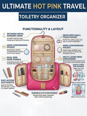 nylon pink hanging travel toiletry bag makeup storage vanity cosmetic hygiene bag organizer jewellery pouch 3