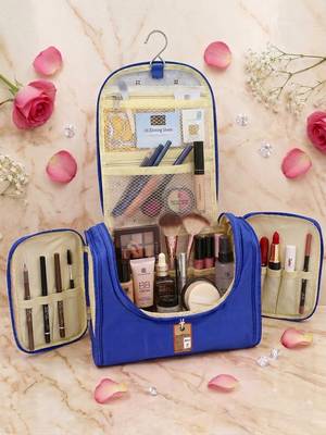  nylon blue hanging travel toiletry bag makeup storage vanity cosmetic hygiene bag organizer jewellery pouch 1