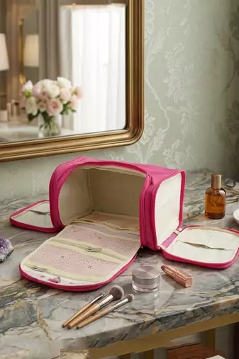  nylon pink hanging travel toiletry bag makeup storage vanity cosmetic hygiene bag organizer jewellery pouch