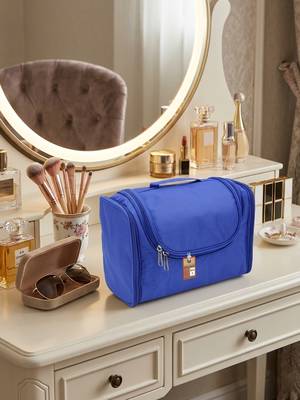  nylon blue hanging travel toiletry bag makeup storage vanity cosmetic hygiene bag organizer jewellery pouch 2