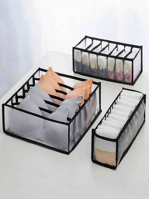  mesh grid storage organizer for clothes for socks, bra, tie, and scarfs, underwear & panties set of 3 black 1