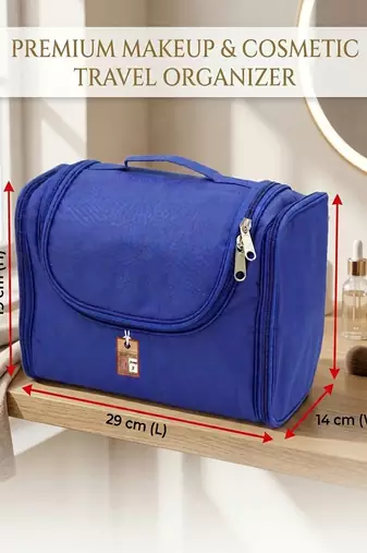  nylon blue hanging travel toiletry bag makeup storage vanity cosmetic hygiene bag organizer jewellery pouch