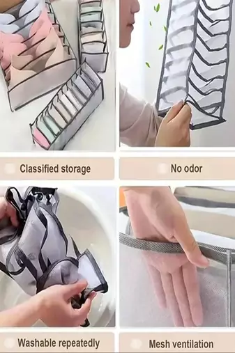  mesh grid storage organizer for clothes for socks, bra, tie, and scarfs, underwear & panties set of 3 black