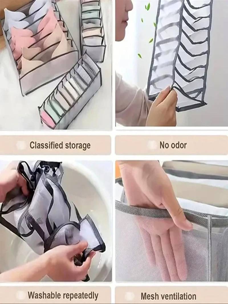  mesh grid storage organizer for clothes for socks, bra, tie, and scarfs, underwear & panties set of 3 black